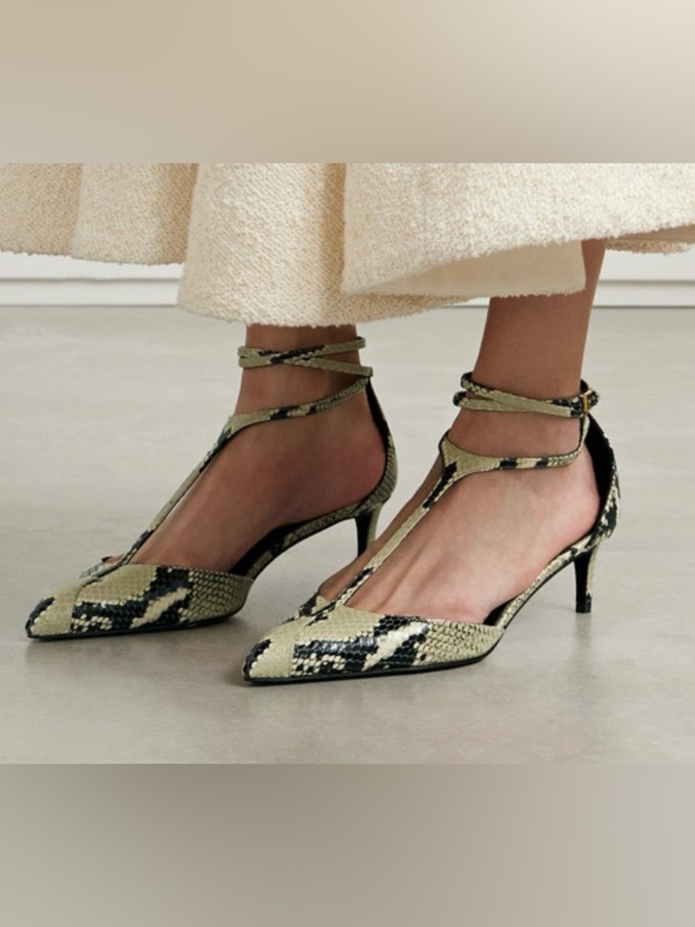 KHAITE Mia Snake Embossed Leather Pumps IT 38 Pointed Toe Kitten Heel $980